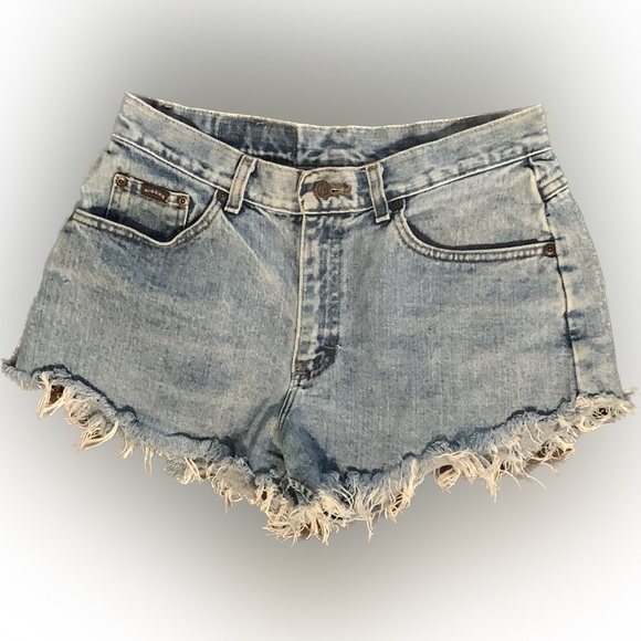 Vintage Lee Riders High Rise Blue Jean Denim Cutoff Fringed Shorts Women’s 29 30 - Picture 1 of 5